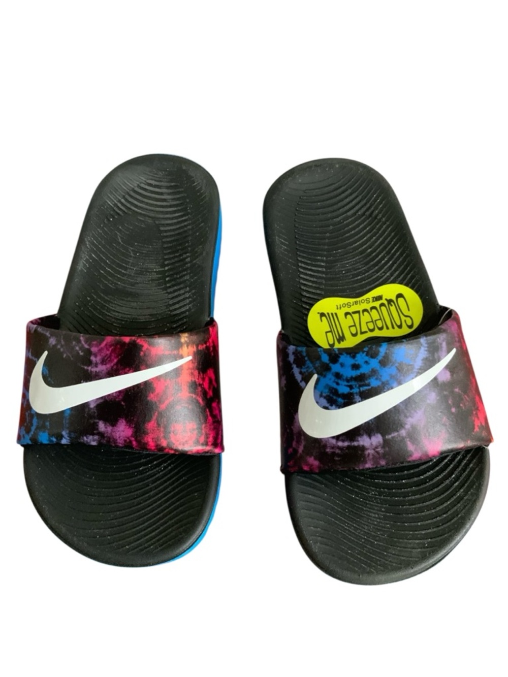 Nike Kawa Kids Toddler Tie-Dye Slide Sandals in Black with Pink & Blue 11c